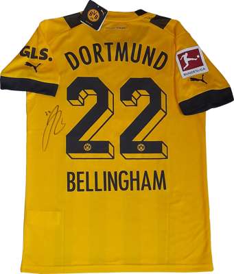 Jude Bellingham signed BVB Borussia Dortmund 2022-23 home jersey, 
 brand new official club merchandise with tags still attached. Jude signed this jer