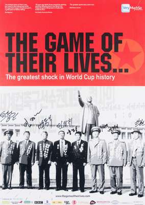 A 2002 documentary film poster signed by the eight surviving members of the North Korea 1966 World Cup team who famously beat Italy 1-0, ''The Game of