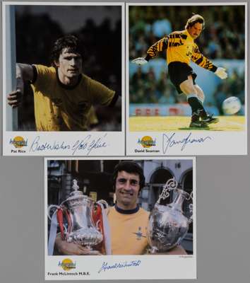 Arsenal Greats: Pat Rice, Frank McLintock & David Seaman three Autograph Editions signed colour 10 by 8 in. photographs,
 each nicely signed to the lo