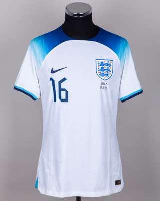 Levi Colwill white and blue No.16 England v. Italy short-sleeved shirt, 2023