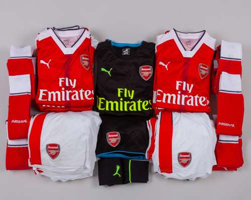 Eighteen red and white Arsenal short-sleeved shirts, 2016-17