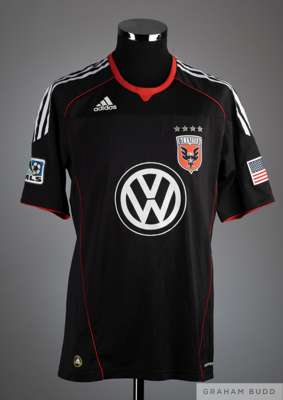 Jamie Moreno black No. 99 DC United short sleeved shirt, 2008-09, 
 Adidas, size L, crew neck with embroidered cloth badge inscribed DC UNITED, revers