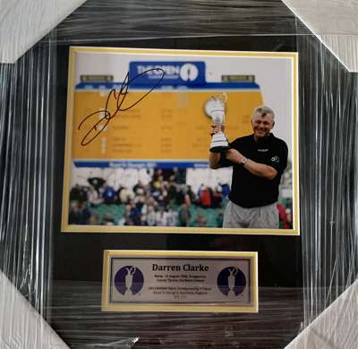 Darren Clarke (UK) signed / framed 8 by 10in. photograph, 2011 Royal St Georges, Open Championship (Clarke was winner), 
 Professionally framed with d