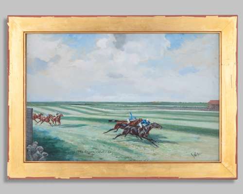John Beer Jnr (British, 1883-1915) watercolour of the 1911 Cesarewitch at Newmarket