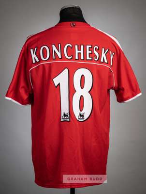 Paul Konchesky red Charlton Athletic no.18 home jersey v Arsenal at The Valley, 1st January 2005,
 Joma, short-sleeved with BARCLAYS PREMIERSHIP sleev