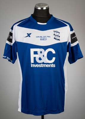 Cameron Jerome blue and white Birmingham City Carling Cup final no.10 jersey v Arsenal, played at Wembley, 27th September 2011,
 Xtep, short-sleeved w