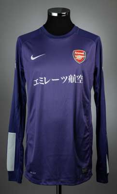 Lukasz Fabianski purple Arsenal no.21 goalkeeping jersey v Urawa Red Diamond, played at Saitama, 26th July 2013, 
 match issue, Nike, long-sleeved wit