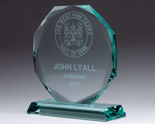 John Lyall "The West Ham Years" Hall of Fame prototype glass trophy