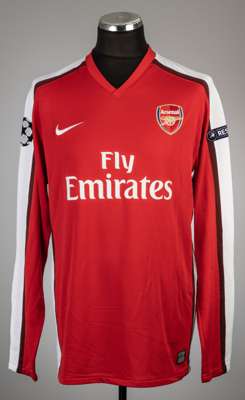 Robin van Persie red Arsenal no.11 home jersey, season 2009-10,
 Nike, long-sleeved with UEFA STARBALL and RESPECT sleeve badges, club crest and spons