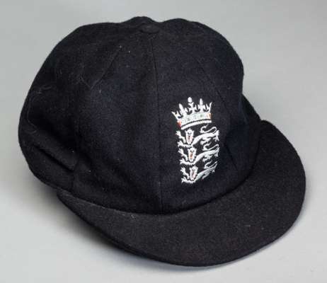 England Cricket home series test representative cap,
 navy wool cap embroidered with England three lion crest, size L