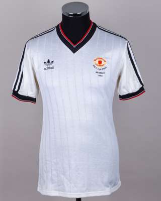 Frank Stapleton white and black No.9 Manchester United match issued short-sleeved shirt, 1983
