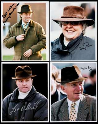 An album of signed photographs of National Hunt jockeys and trainers, in sleeves in a ring binder file, 8 by 10 & 10 by 12in., colour & b&w, 113 photo