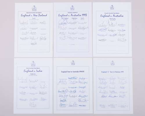 Ten England autographed team sheets from 1993