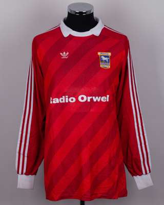Paul Cooper red No.1 Ipswich match worn shirt, 1985-86