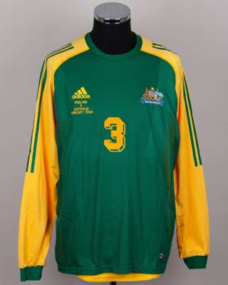 Australia - Craig Moore green and yellow No.3 Australia v. England match worn shirt, 2003