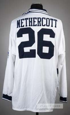 Stuart Nethercott white Tottenham Hotspur no.26 home jersey, season 1993-94, 
 Umbro, long-sleeved with THE FA PREMIER LEAGUE sleeve badges, club cres