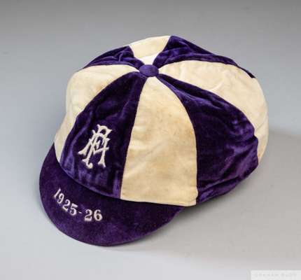 Tom Wilson purple and white Football Association trial cap, 1925-26
 the quartered velvet cap embroidered FA and dated 1925-26

 The following lots 90