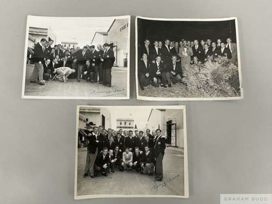 Three photographs formerly owned by the Manchester United footballer Johnny Carey and autographed in Los Angeles by Bing Crosby and Jerry Lewis during