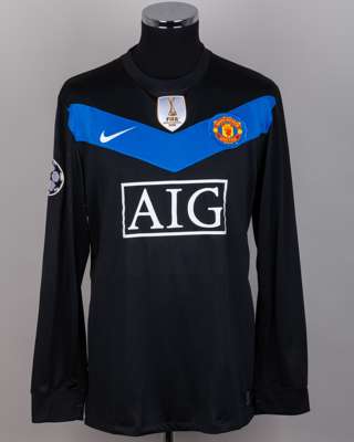 Nemanja Vidic black and blue No.15 Manchester United long-sleeved shirt, 2009-10