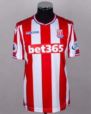 Mame Biram Diouf red and white No.18 Stoke City match worn short-sleeved shirt, 2017-18