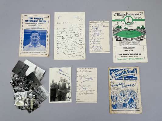 Tom Finney selection programme for farewell match at Deepdale v Invited Star XI
 with cards signed by eleven Preston North End (7), Invited Star XI an