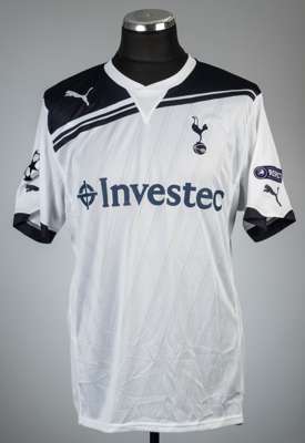 Peter Crouch white Tottenham Hotspur no.15 home jersey, season 2010-11,
 Puma, short-sleeved with UEFA STARBALL and RESPECT sleeve badges, club crest 