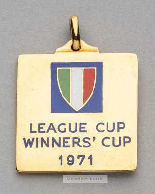 Tottenham Hotspur gold winner's medal from the 1971 Anglo-Italian League Cup Winners' Cup awarded to the kit man Johnny Wallis,
 by Stefano Johnson of