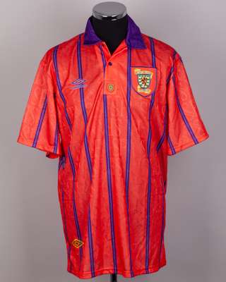 Jim McLean - salmon pink and purple No.19 Scotland short-sleeved shirt, 1993-94