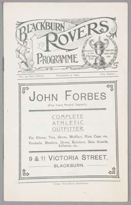 Blackburn Rovers v The [sheffield] Wednesday programme 4th December 1909,  

 F.L. Division One fixture; sold with a related letter on Blackburn Rover