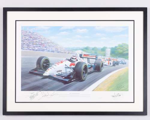 Nigel Mansell Signed 1993 Newman Haas Racing Framed Print By Tony Smith