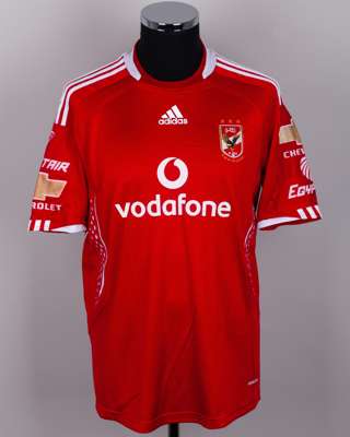 Mohammed Samir red No.2 Al Ahly v. Celtic match worn short-sleeved shirt, 2009