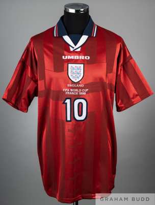 Teddy Sheringham red England No.10 jersey from the 1998 World Cup