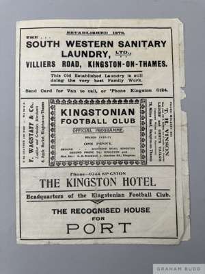 Isthmian League XI v. Corinthians match programme, 26th December 1930
 played at Kingstonian Football Club

  Signs of folds