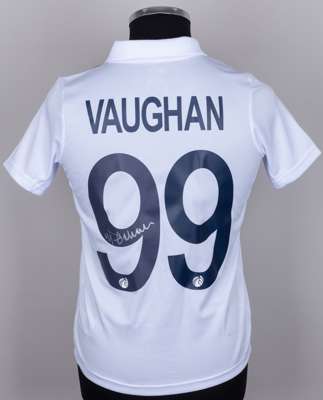 Michael Vaughan signed white England Test Match short-sleeved shirt