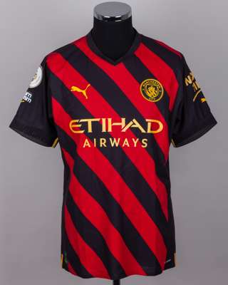 Liam Delap black and red No.48 Manchester City short-sleeved shirt, 2022-23