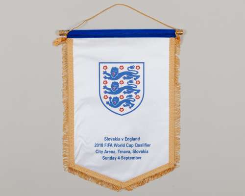 White and blue England v. Slovakia pennant