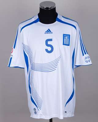 Traianos Dellas white and blue No.5 Greece v. Bosnia short-sleeved shirt, 2008