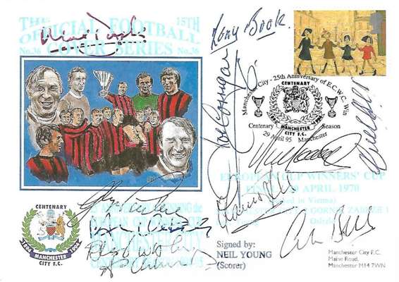 Manchester City signed Official Dawn 16th Football Series No 36 cover celebrating the 25th anniversary of their European Cup Winners Cup victory over 