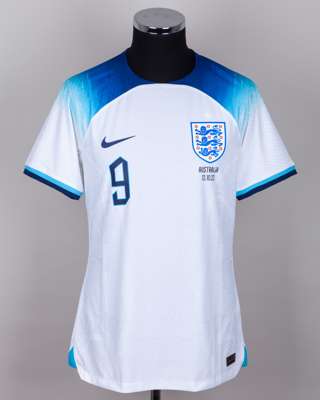 Ollie Watkins white and blue No.9 England v. Australia short-sleeved shirt, 2023