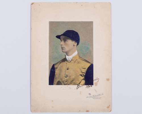 Signed colour-tinted photograph of the amateur jockey Oswald Mosley (5th Baronet)