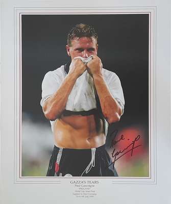 Paul “GAZZA” Gascoigne hand signed large photograph depicting Gazza's Tears