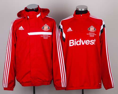 Red and white Sunderland v. Manchester City official players warm-up jacket, 2014