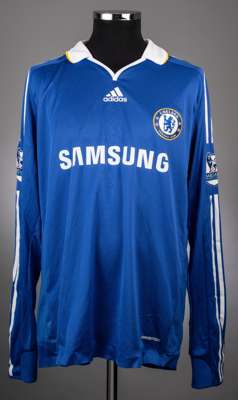 Michael Ballack blue and white No.13 Chelsea long-sleeved jersey, 2008-09, .
 Adidas, XL, with v-neck collar and embroidered cloth badge inscribed CHE