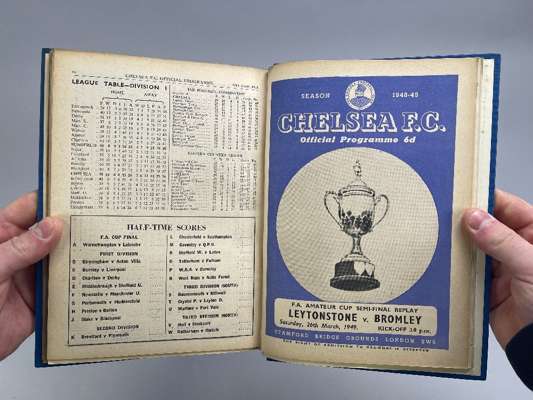 Bound volume of Chelsea home match programmes, 1948-49 from Middlesbrough 21st August 1948 to Leytonstone v. Bromley, F.A. Amateur Cup semi-final repl