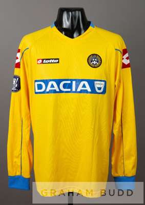 Fernando Tissone yellow Udinese Calico No.8 third-choice away jersey from the UEFA Cup quarter-final 1st Leg at Werder Bremen on 9th April 2009,
 long