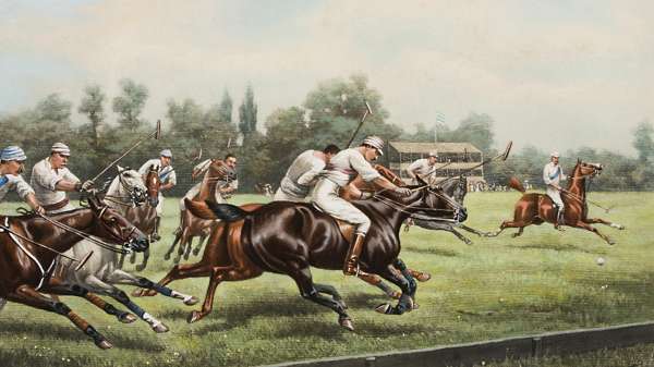 After Major Godfrey Douglas Giles (1857-1941) POLO AT HURLINGHAM signed in pencil by the artist lower left, blind stamp, colour photogravure, publishe