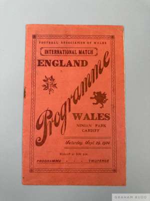 Wales v England football international programme played at Ninian Park on 29th September 1934

 England defeated Wales 4-0.