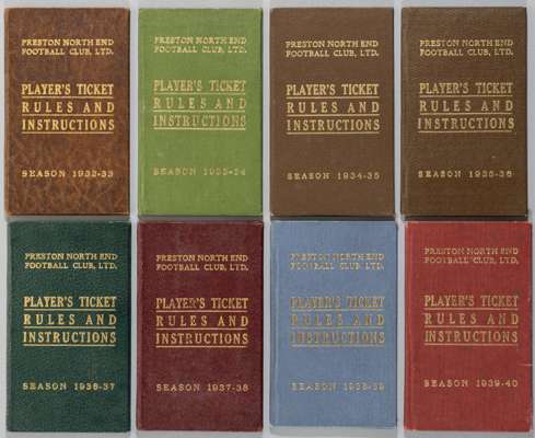 A group of memorabilia relating to the Preston North End and England goalkeeper Harry Holdcroft,
 comprising: eight Preston North End player's tickets