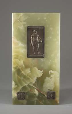 Trophy plaque presented by the Hungarian Football Association to Corinthian Football Club in 1909,
 large onyx plinth set with a rectangular plaque fe