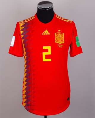 Dani Carvajal red and yellow No.2 Spain v. Russia match issued short-sleeved shirt, 2018